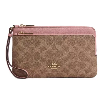 COACH Coated Canvas Wallet Small Size Women's Tan & Pink