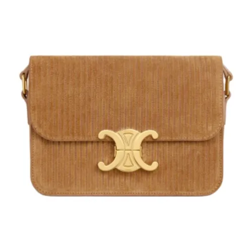 CELINE Cow Leather Suede Shoulder Bag, Crossbody Bag Women's Smoky
