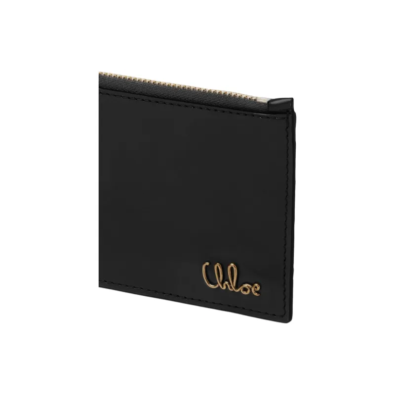 Chloe Shiny Calfskin Card Holder Wallet Small Size Women's Black-4