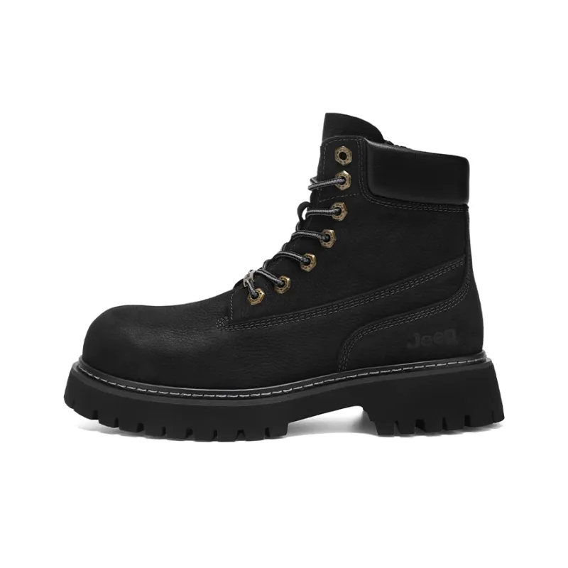 Jeep Vintage Classic Yellow Boots Short Mid-Calf Martin Boot Men's Black Warrior-8