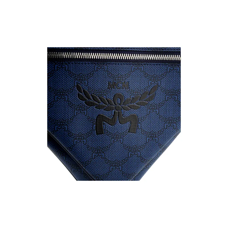 MCM Nappa Leather Fabric Fanny Pack, Crossbody Bag, Shoulder Bag, Clutch Regular Unisex Dark Blue-4