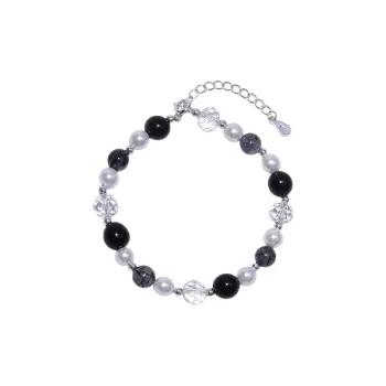 IDOKAWA Freshwater Pearl Bracelets Women's Black White Transparent
