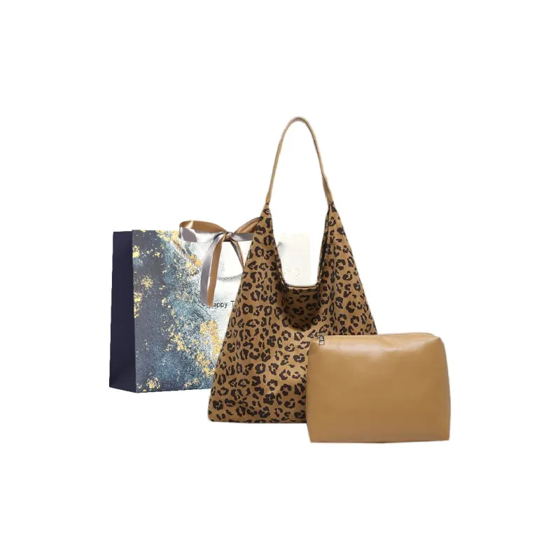 Iman's House Suede With PU Coating Shoulder Bag Women's Black/Coffee/Brown/Leopard Print-14