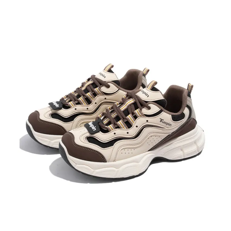 TUOPIN Chunky Sneakers Unisex Low Top Beige Brown/Black White-1