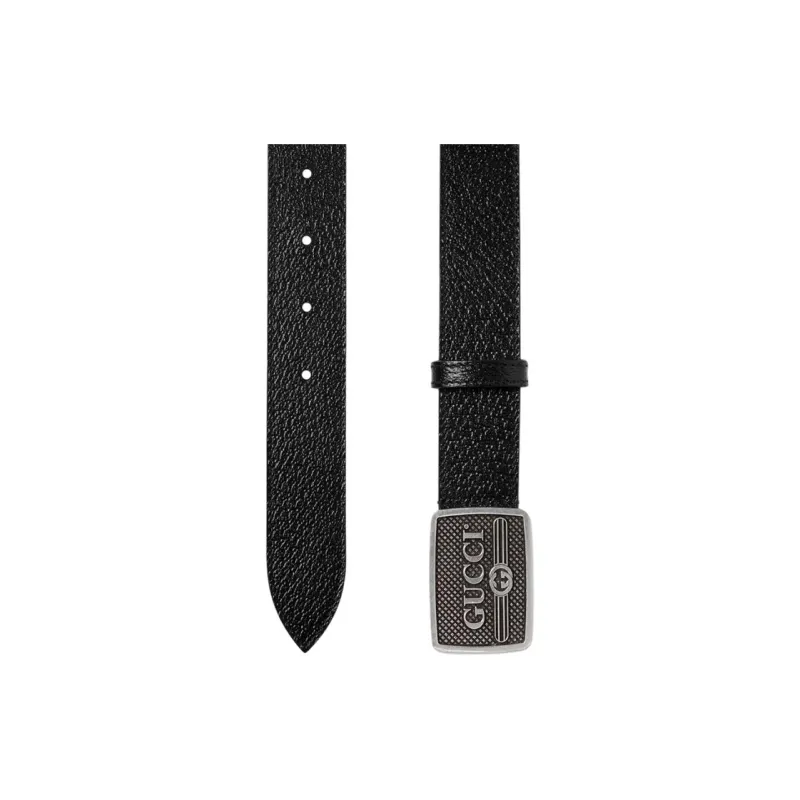 GUCCI Genuine Leather Leather Belts Men's Black Width: 3CM-2