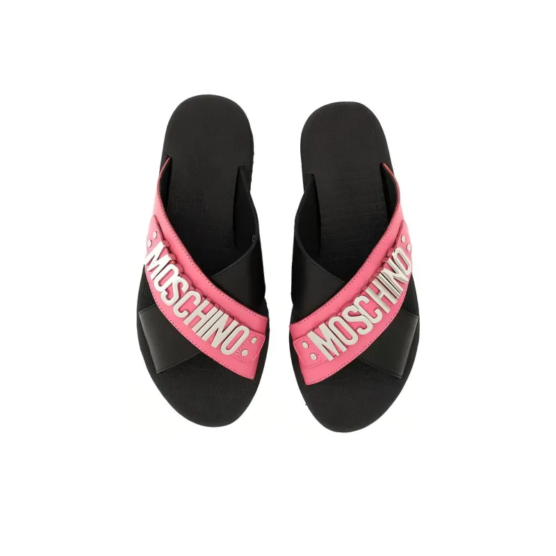 MOSCHINO Slip-Resistant Slide Slippers Women's Black Pink-2