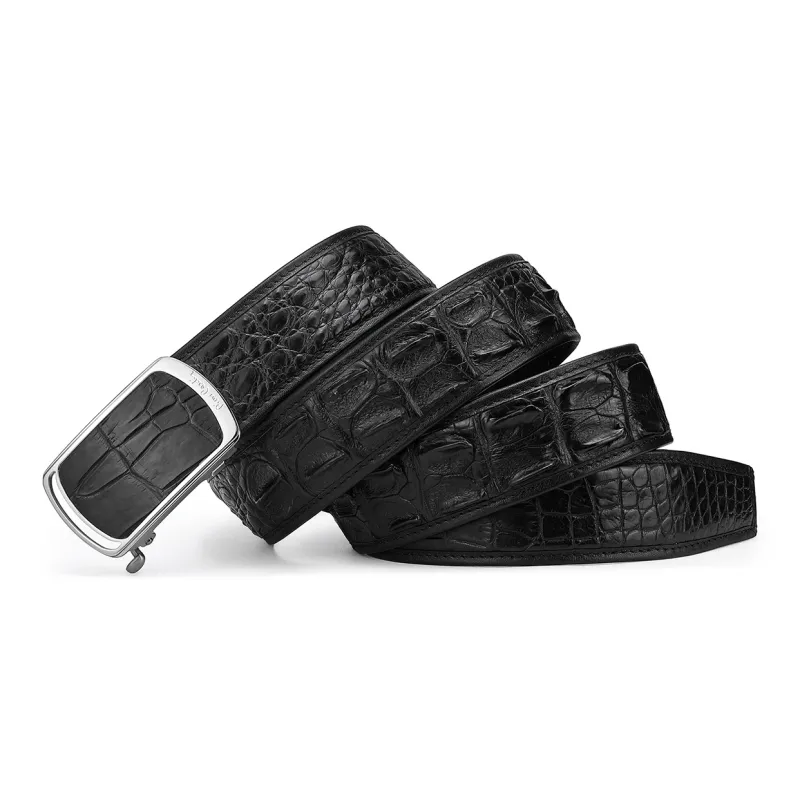 PIERRE CARDIN Farmed Crocodile Leather Belts Men's Black Width 3.8cm-1