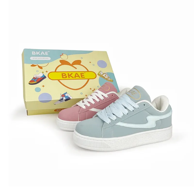 BKAE Anti Slip And Wear Resistant Lightweight Low Top Skateboard Shoes Unisex Pink Gray Mismatched-0