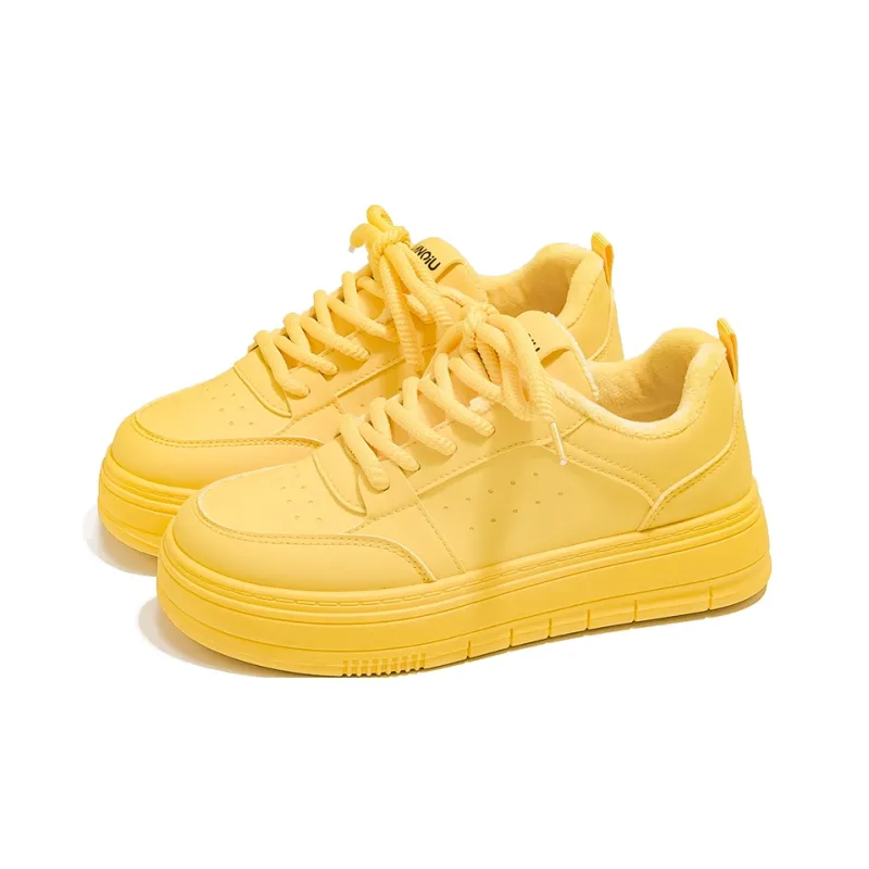 HUANQIU Warm Wear Resistant Lightweight Low Top Skateboard Shoes Women's Yellow-1