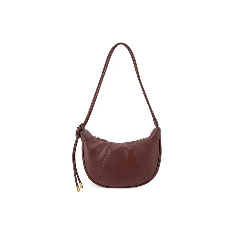 VENOF Cow Leather Dumpling Bag Shoulder Bag Small Size Women's Brown/Nordic Brown/Pall Black/Farouk Red-19