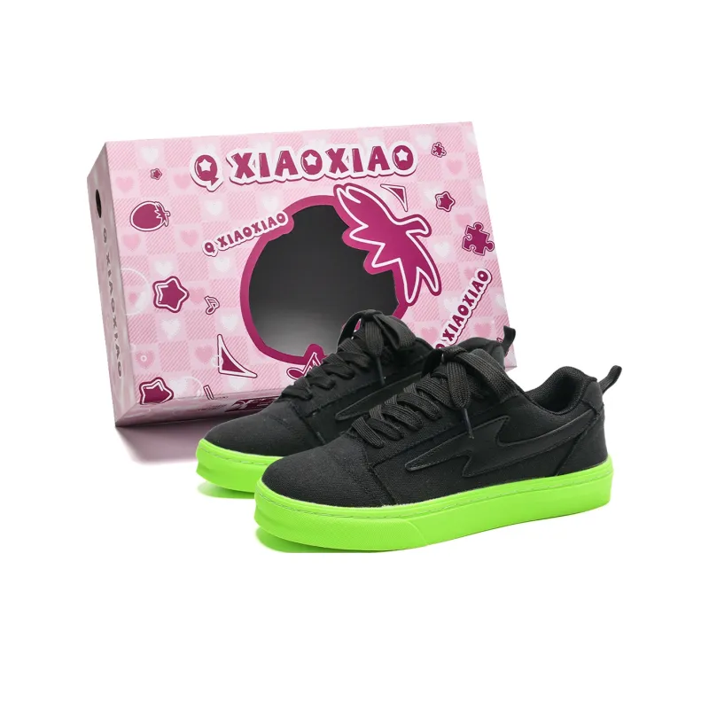 Circle Small Coverage, Cushioning, Abrasion Resistant, Lightweight Low Top Skateboard Shoes Unisex Black Green-0