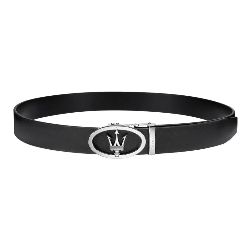 Maserati Cow Split Leather Belts Men's Black Width 3.5CM-0