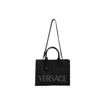 VERSACE Canvas Canvas Bag Tote Bag Toter Bag Shopping Bag Shoulder Bag Crossbody Bag Handbag Women's Black