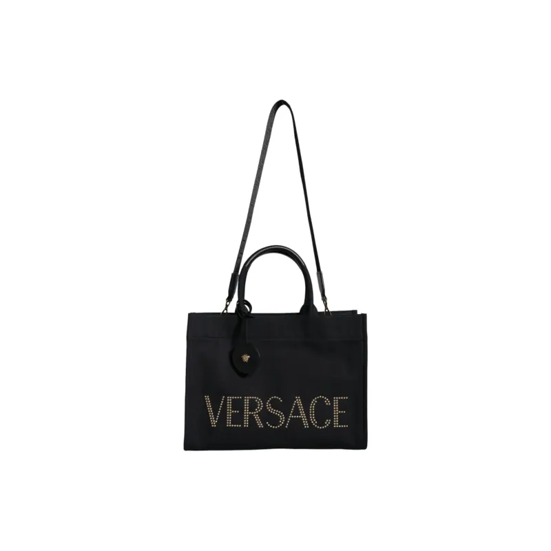 VERSACE Canvas Canvas Bag Tote Bag Toter Bag Shopping Bag Shoulder Bag Crossbody Bag Handbag Women's Black-0