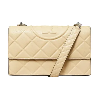 TORY BURCH Fleming Leather Crossbody Bag, Shoulder Bag Medium Size Women's Vanilla White