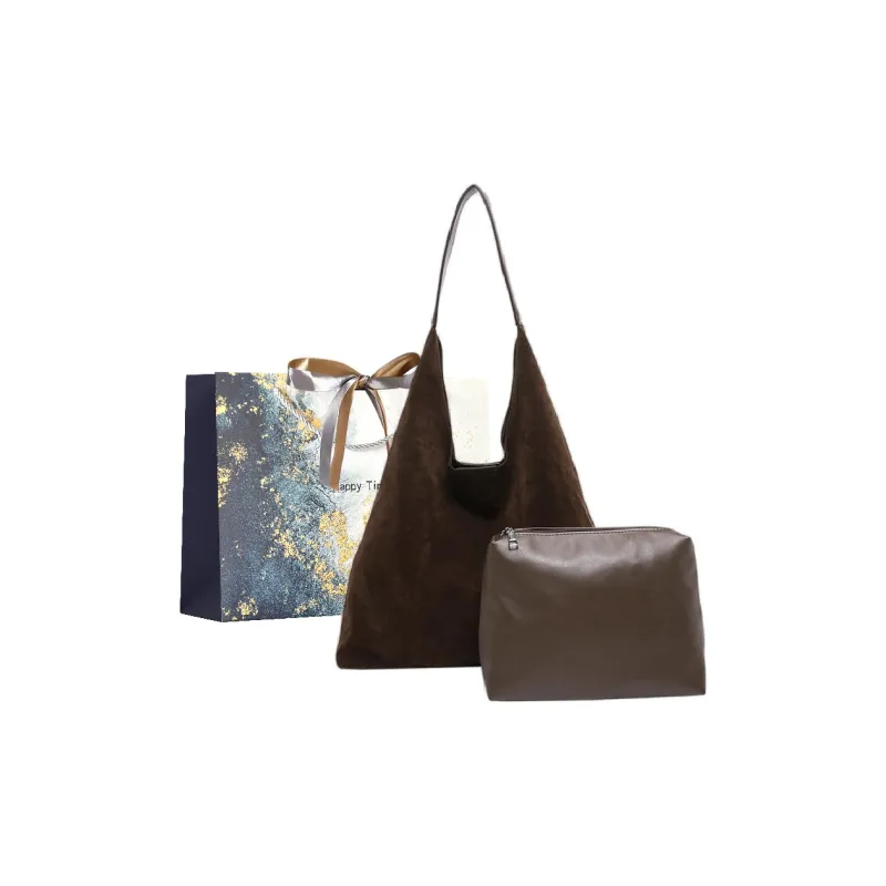 Iman's House Suede With PU Coating Shoulder Bag Women's Black/Coffee/Brown/Leopard Print-4