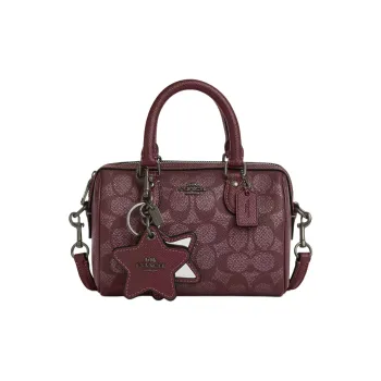 COACH Rowan Coated Canvas Double Shoulder Crossbody Handbag Mini Women's Wine Colored