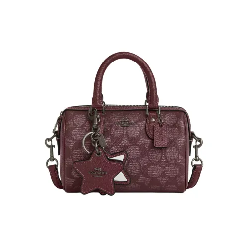 COACH Rowan Coated Canvas Double Shoulder Crossbody Handbag Mini Women
s Wine Colored