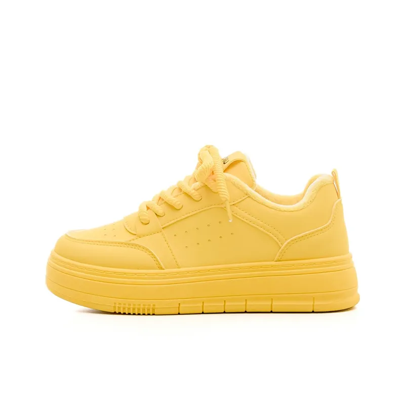 HUANQIU Warm Wear Resistant Lightweight Low Top Skateboard Shoes Women's Yellow-0