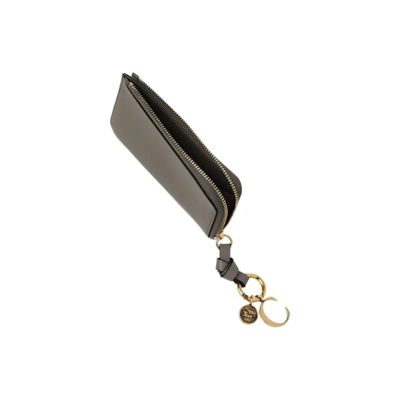 Chloe Alphabet Shiny Calfskin Wallet Women's Flannel Gray-3