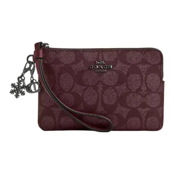 COACH Boxed Coated Canvas Clutch Small Size Women's Wine Color