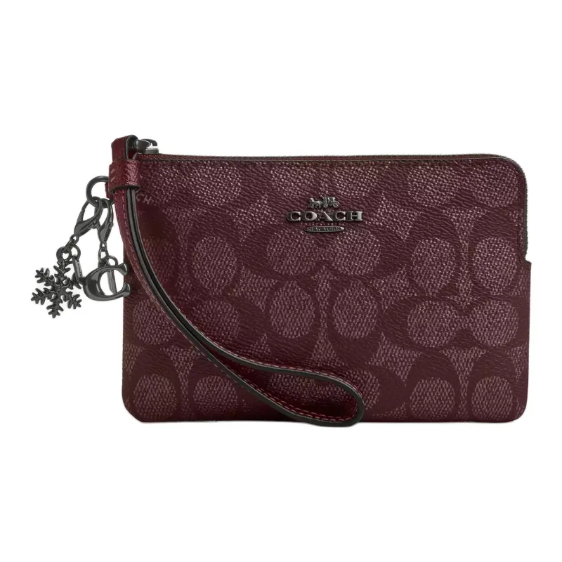 COACH Boxed Coated Canvas Clutch Small Size Women's Wine Color-0