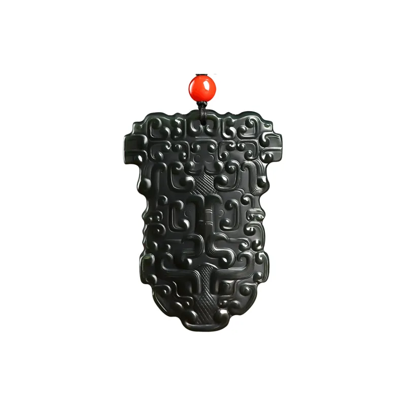 Renyu Jewelry Su Work Finely Engraved Niche Vintage 'Peace And Safety' Jade Pendant Green Jade Unisex-0