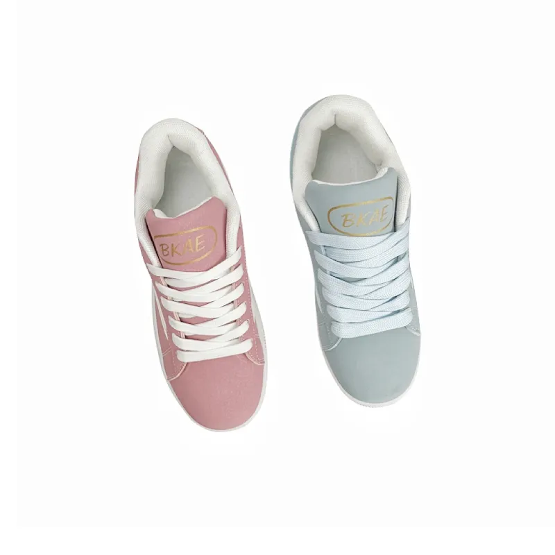 BKAE Anti Slip And Wear Resistant Lightweight Low Top Skateboard Shoes Unisex Pink Gray Mismatched-4