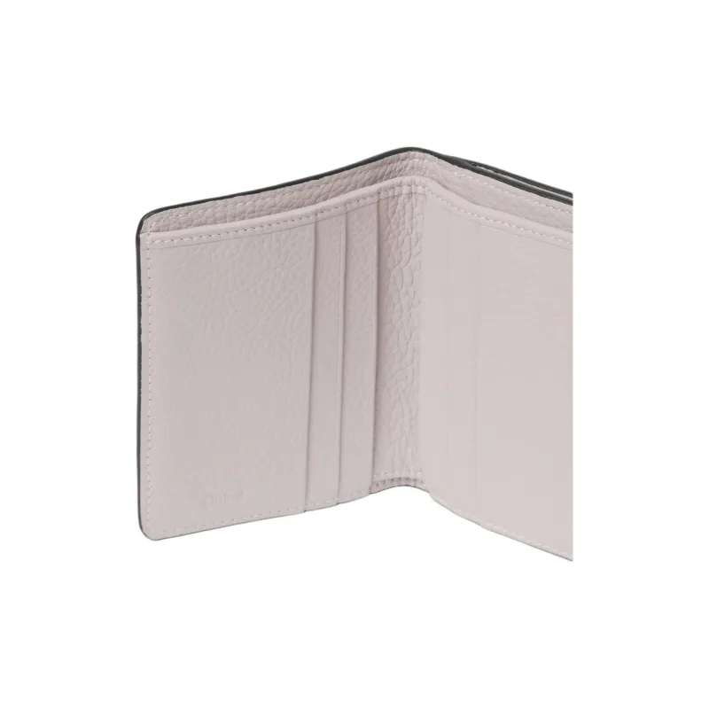 Chloe Alphabet Grain Cow Leather With Shiny Calfskin Card Holder, Wallet Small Size Women's Pink Beige-2