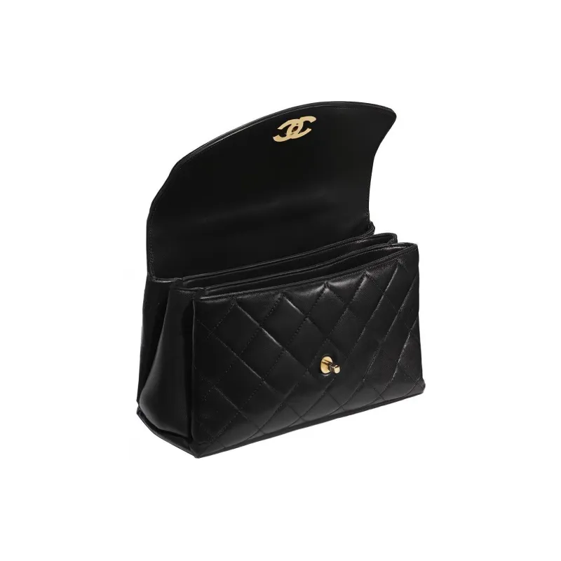 CHANEL Coco Handle Sheepskin Handbag, Shoulder Bag, Crossbody Bag Women's Black-2