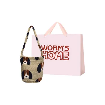 Worm's Home Woolen Shoulder Bag Women's Puppy/Colorful Plaid/Brown Leopard Print/Ethnic Style