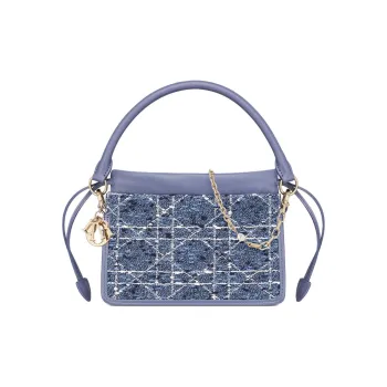 DIOR Lady Dior Fabric Handbag Mini Women's Blue