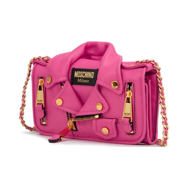 MOSCHINO Sheepskin Biker Bag Crossbody Shoulder Bag Women's Light Purple-1