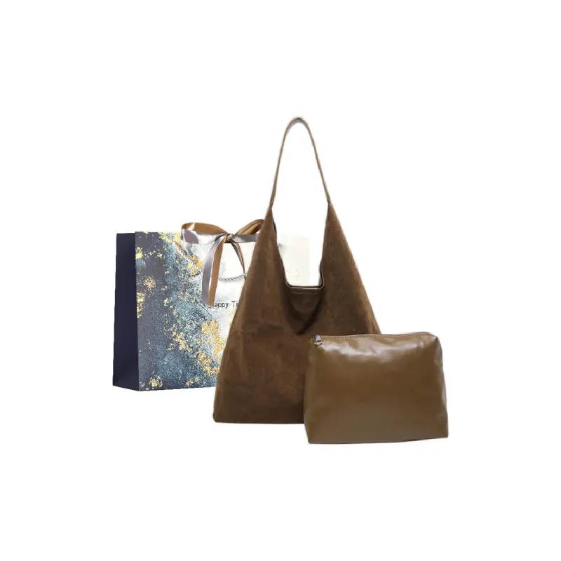 Iman's House Suede With PU Coating Shoulder Bag Women's Black/Coffee/Brown/Leopard Print-9