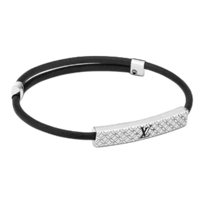LOUIS VUITTON 2023 Palladium Plated And Leather Champs Elysees Bracelet Costume Bracelet-3