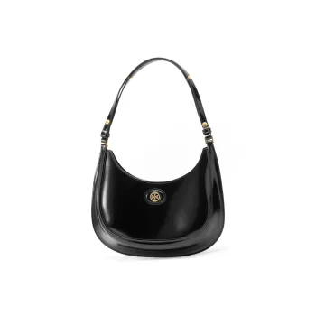 TORY BURCH Robinson Cowhide Leather Crescent Bag Handbag Shoulder Bag Women's Black