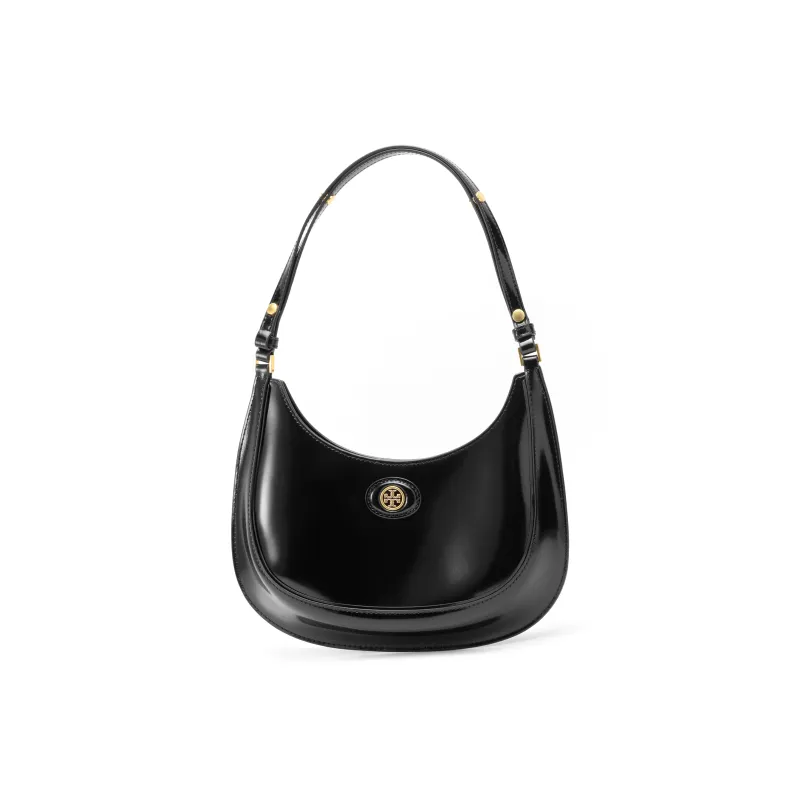 TORY BURCH Robinson Cowhide Leather Crescent Bag Handbag Shoulder Bag Women's Black-0