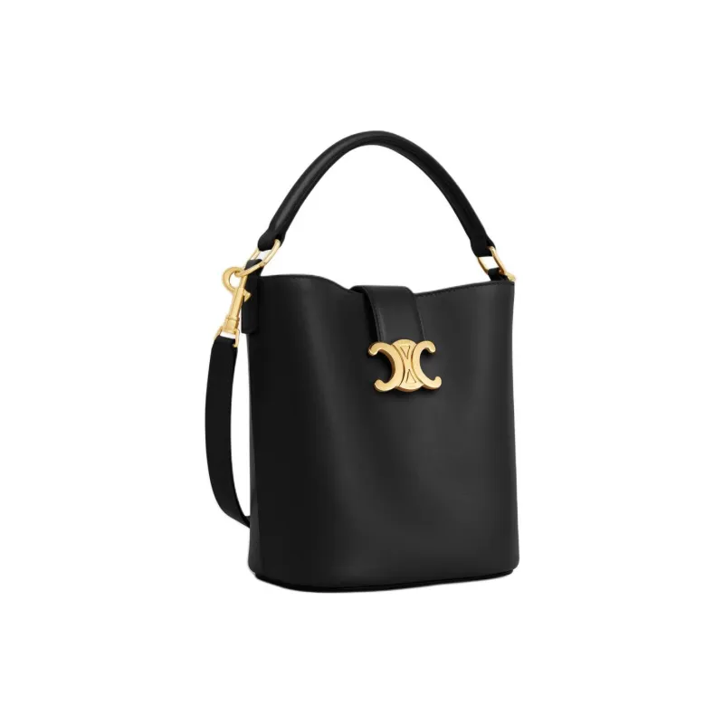CELINE Cow Leather Bucket Bag, Shoulder Bag, Crossbody Bag, Handbag Trumpets Women's Black-1
