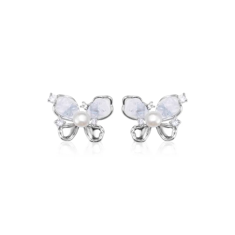 IDOKAWA Freshwater Pearl Stud Earrings Women's Blue White-0