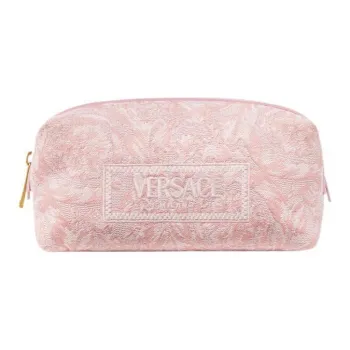 VERSACE Barocco Jacquard Fabric Canvas With Leather Makeup Bag Women's Pink