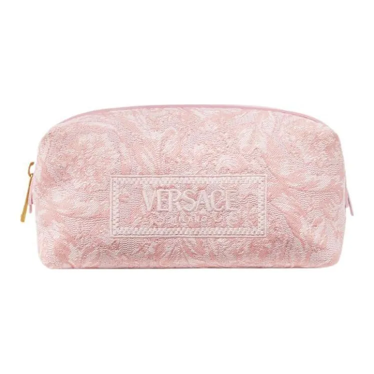 VERSACE Barocco Jacquard Fabric Canvas With Leather Makeup Bag Women's Pink-0