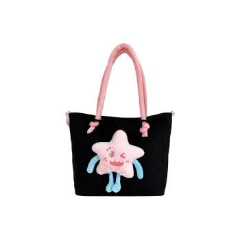 Kaka Tree Nylon Shoulder Bag, Crossbody Bag Large Size Unisex Black/Ecru