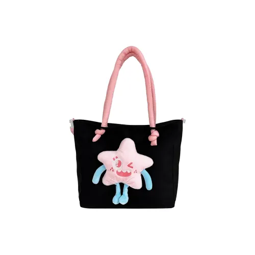 Kaka Tree Nylon Shoulder Bag, Crossbody Bag Large Size Unisex Black/Ecru