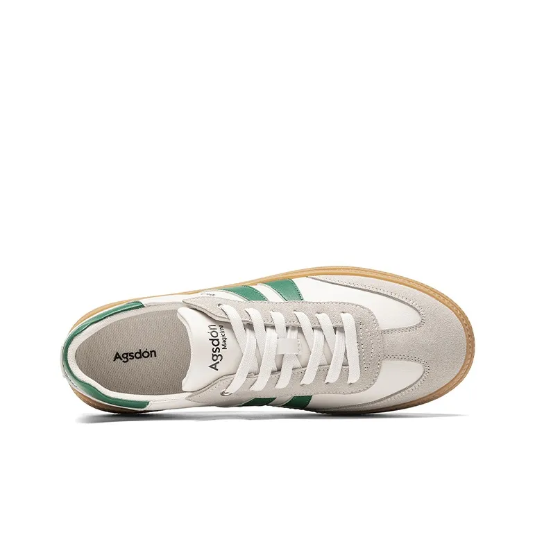 AGSDON Non-slip Lightweight Low-Top Skateboard Shoes Men's Beige Green-1