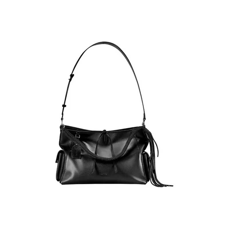 ANDFEEL Cow Leather One Shoulder Crossbody Tote Medium Large Unisex Black-3