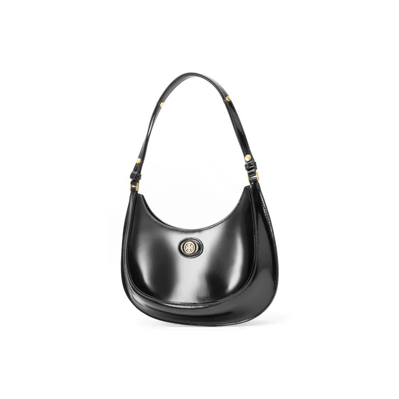 TORY BURCH Robinson Cowhide Leather Crescent Bag Handbag Shoulder Bag Women's Black-1
