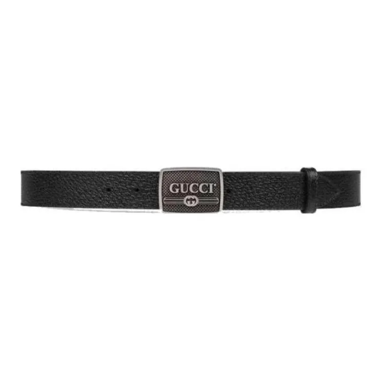GUCCI Genuine Leather Leather Belts Men's Black Width: 3CM-0