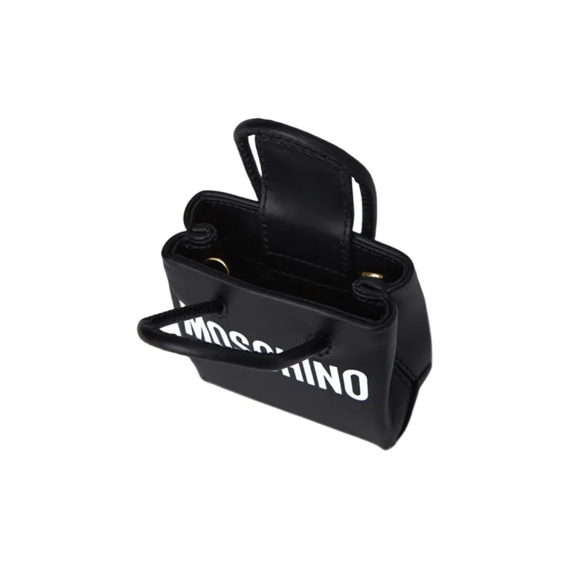 MOSCHINO Cow Leather Tote Bag Shopping Bag Shoulder Bag Crossbody Bag Handbag Small Size Women's Black-5