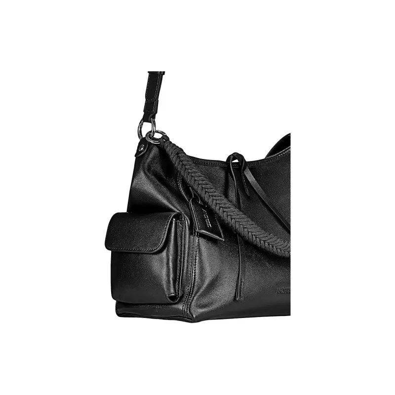 ANDFEEL Cow Leather One Shoulder Crossbody Tote Medium Large Unisex Black-4