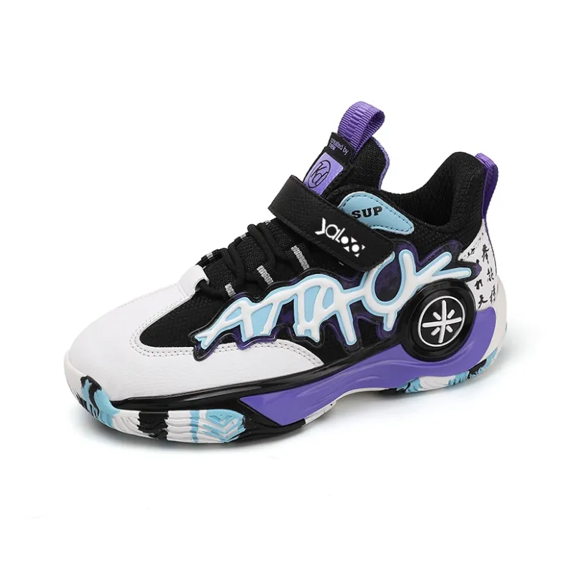 Yalu Basketball Shoes Unisex High Top Black Cyan Blue/Tianshan Purple-4